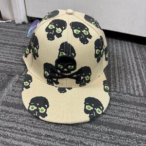 Tan and black fitted baseball cap rhinestone embellished skulls